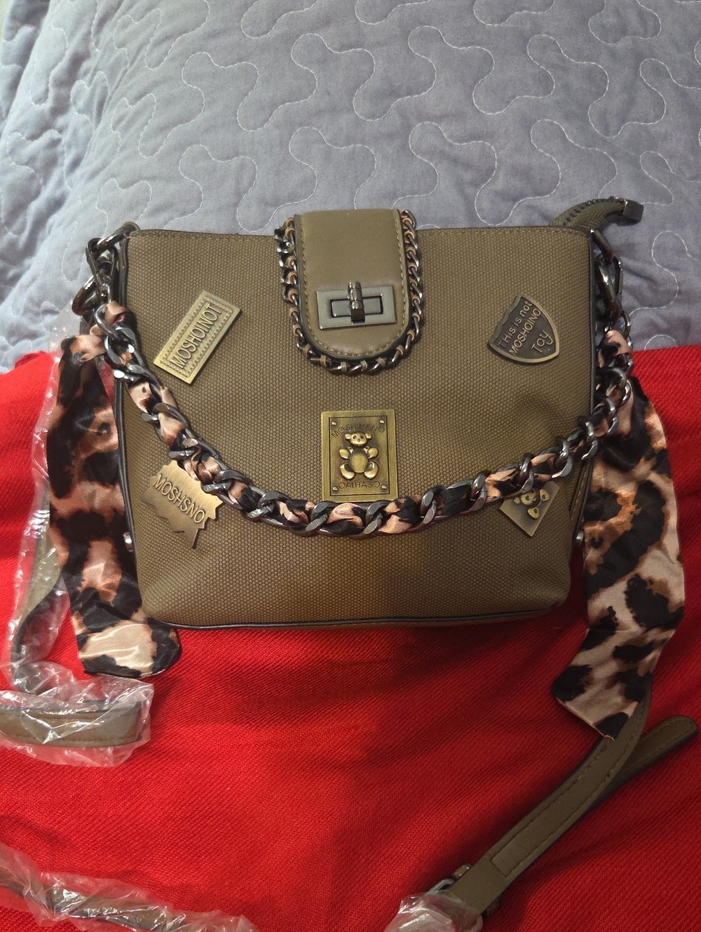 Olive Green Chain-Accent Shoulder Bag